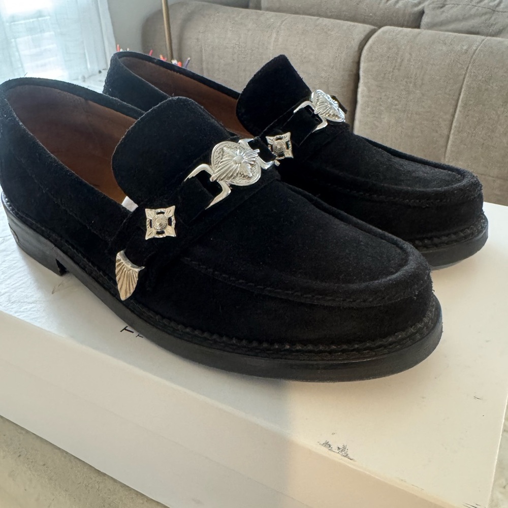 TOGA Black and Silver Slip-On Loafers with Metallic Embellishments